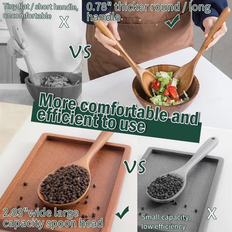 Decent Vrvege Wood Spoon, Healthy Acacia Wooden Cooking Spoons, Durable Kitchen Serving Spoon Scooper, Non Scratch Wood Ladle Tableware For Cooking, Serving Salad, Stirring Soup, Easy to use - Image 2